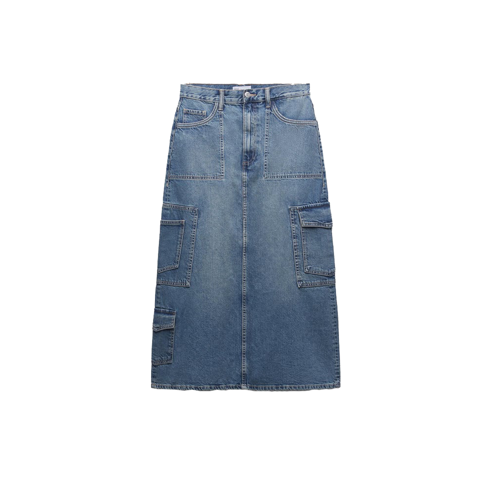 Ladys Pocket Denim Long Skirt