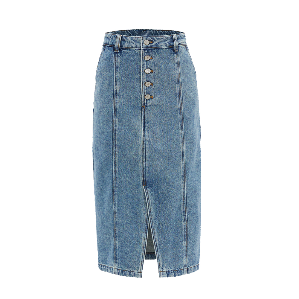 Button Denim Long Skirt