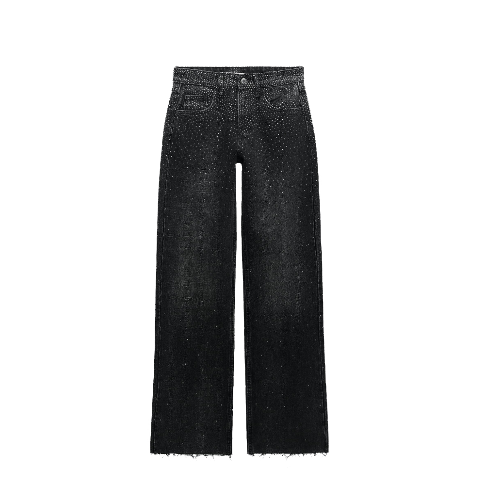 Black Beading Wideleg Jeans