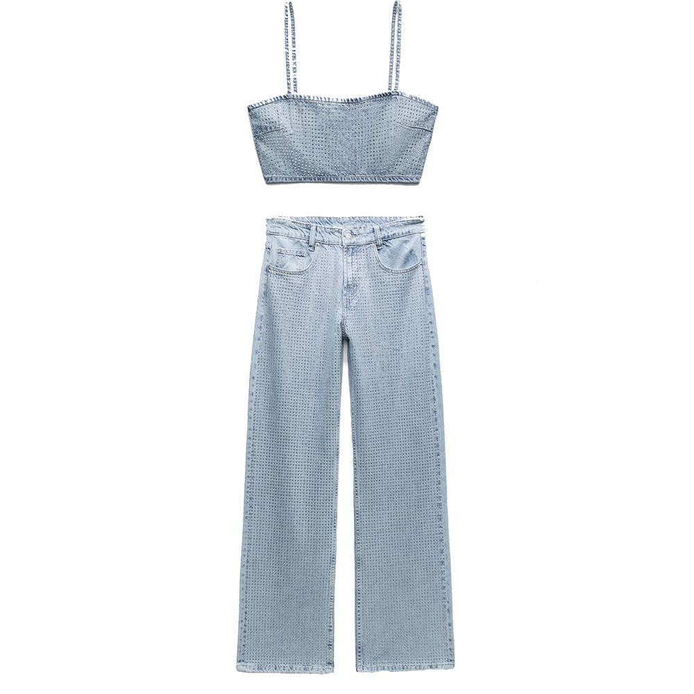 Light Blue Beading Denim