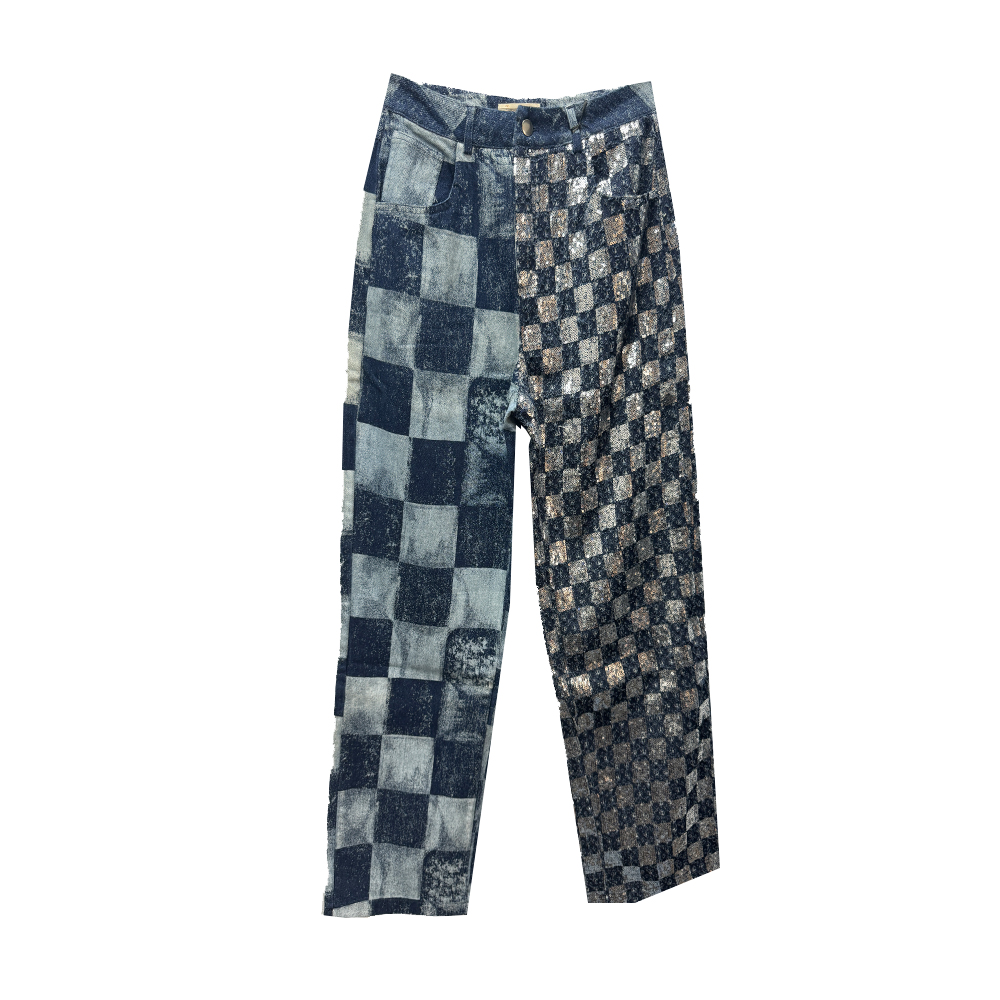 Contrast Checked sequin Jeans