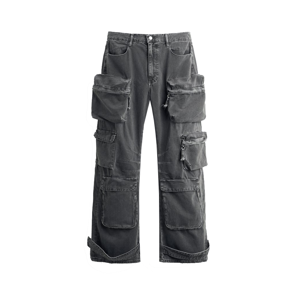Grey Multi-pocket Cargo Jeans
