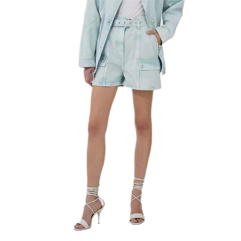 Green Acid Wash Denim Shorts