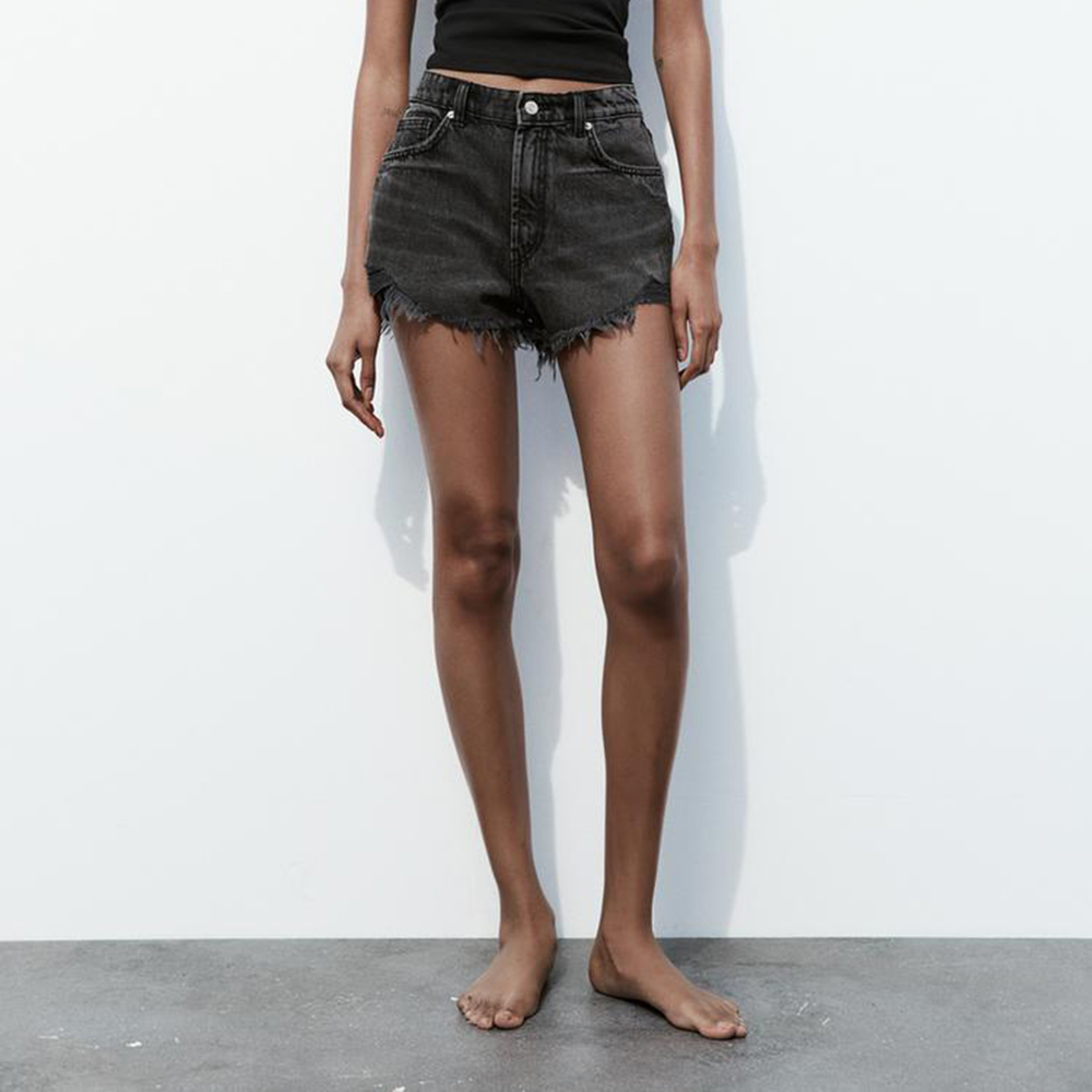 Black Destroyed Denim Shorts