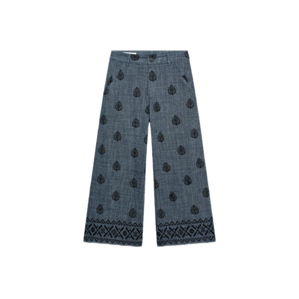 Embroidery wideleg pants